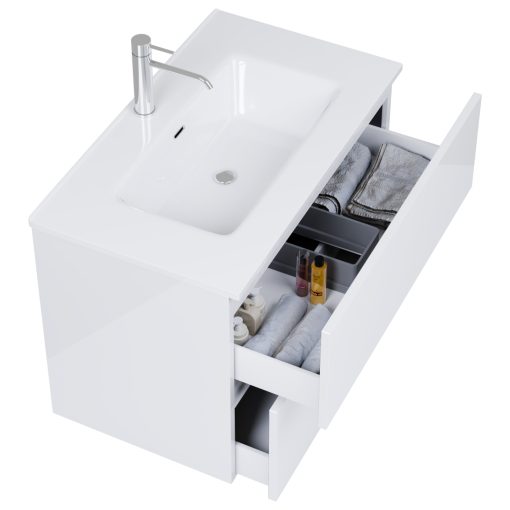 HD Aria Pro Lacquer White 60 fali mosdószekrény, push-to-open mechanizmussal, fényes fehér slim mosdóval