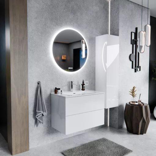 HD Aria Pro Lacquer White 60 fali mosdószekrény, push-to-open mechanizmussal, fényes fehér slim mosdóval