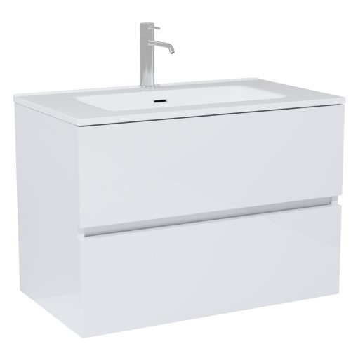 HD Aria Lacquer White 60 komplett fürdőszoba bútor fali mosdószekrénnyel, fényes fehér slim mosdóval és tükörrel