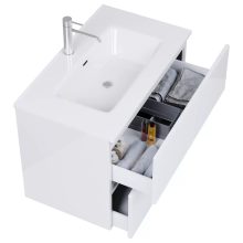 HD Aria Pro Lacquer White 60 komplett fürdőszoba bútor szett fali push-to-open mosdószekrénnyel, fényes fehér slim mosdóval, tükörrel és magasszekrénnyel