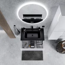 HD Aria Lacquer White 60 fali mosdószekrény matt fekete slim mosdóval