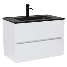 HD Aria Lacquer White 60 komplett fürdőszoba bútor fali mosdószekrénnyel, matt fekete slim mosdóval és tükörrel