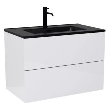 HD Aria Pro Lacquer White 60 komplett fürdőszoba bútor szett fali push-to-open mosdószekrénnyel, matt fekete slim mosdóval, tükörrel és magasszekrénnyel