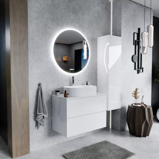 HD Zyra Pro Lacquer White 60 fali mosdószekrény, push-to-open mechanizmussal, fényes fehér mosdópulttal