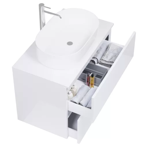 HD Zyra Lacquer White 60/80/100/120 fali mosdószekrény fényes fehér mosdópulttal