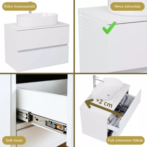 HD Zyra Lacquer White 60/80/100/120 fali mosdószekrény fényes fehér mosdópulttal