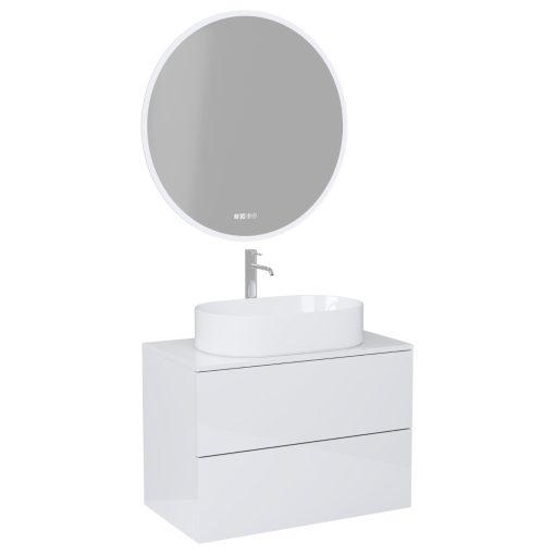 HD Zyra Pro Lacquer White 60 komplett fürdőszoba bútor fali push-to-open mosdószekrénnyel, fényes fehér mosdópulttal és tükörrel