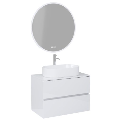 HD Zyra Lacquer White 60/80/100/120 komplett fürdőszoba bútor fali mosdószekrénnyel, fényes fehér mosdópulttal és tükörrel