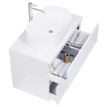 HD Zyra Pro Lacquer White 60 komplett fürdőszoba bútor szett fali push-to-open mosdószekrénnyel, fényes fehér mosdópulttal, tükörrel és magasszekrénnyel