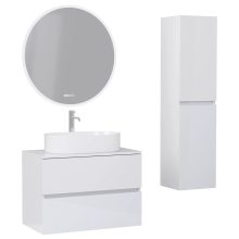 HD Zyra Lacquer White 60/80/100/120 komplett fürdőszoba bútor szett fali mosdószekrénnyel, fényes fehér mosdópulttal, tükörrel és magasszekrénnyel