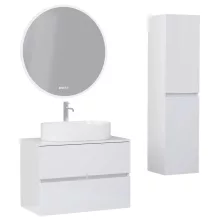 HD Zyra Lacquer White 60/80/100/120 komplett fürdőszoba bútor szett fali mosdószekrénnyel, fényes fehér mosdópulttal, tükörrel és magasszekrénnyel