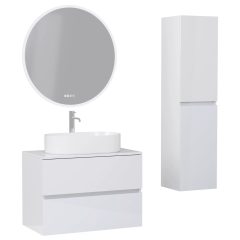   HD Zyra Lacquer White 60/80/100/120 komplett fürdőszoba bútor szett fali mosdószekrénnyel, fényes fehér mosdópulttal, tükörrel és magasszekrénnyel