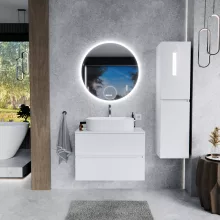 HD Zyra Lacquer White 60/80/100/120 komplett fürdőszoba bútor szett fali mosdószekrénnyel, fényes fehér mosdópulttal, tükörrel és magasszekrénnyel
