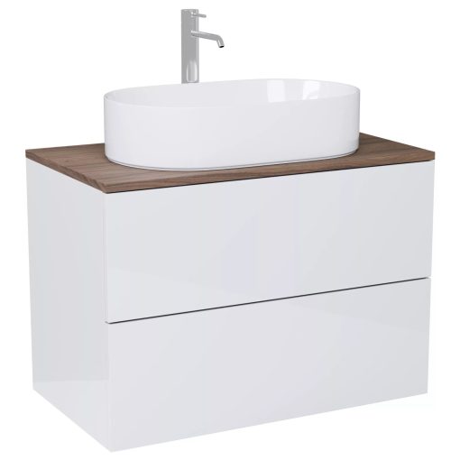 HD Zyra Pro Lacquer White 60 komplett fürdőszoba bútor fali push-to-open mosdószekrénnyel, tölgyfa színű mosdópulttal és tükörrel