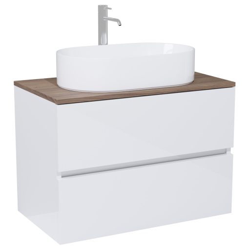 HD Zyra Lacquer White 60 komplett fürdőszoba bútor fali mosdószekrénnyel, tölgyfa színű mosdópulttal és tükörrel