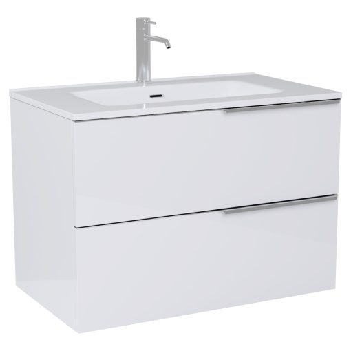 HD Cremona Lacquer White 60 fali mosdószekrény fényes króm fogantyúkkal és fényes fehér slim mosdóval