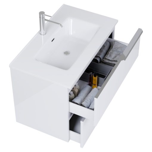 HD Cremona Lacquer White 60 fali mosdószekrény fényes króm fogantyúkkal és fényes fehér slim mosdóval