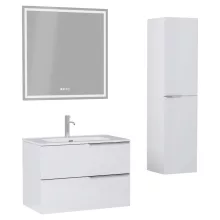 HD Cremona Lacquer White 60 komplett fürdőszoba bútor szett fali mosdószekrénnyel, fényes króm fogantyúkkal, fényes fehér slim mosdóval, tükörrel és magasszekrénnyel