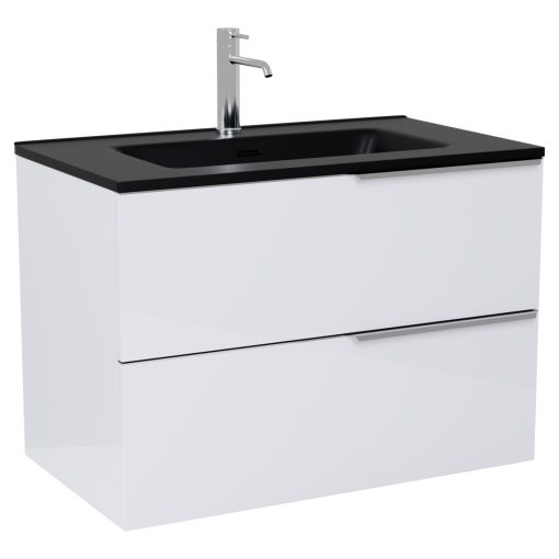 HD Cremona Lacquer White 60 fali mosdószekrény fényes króm fogantyúkkal és matt fekete slim mosdóval