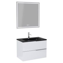 HD Cremona Lacquer White 60 komplett fürdőszoba bútor fali mosdószekrénnyel, fényes króm fogantyúkkal, matt fekete slim mosdóval és tükörrel