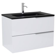 HD Cremona Lacquer White 60 komplett fürdőszoba bútor fali mosdószekrénnyel, fényes króm fogantyúkkal, matt fekete slim mosdóval és tükörrel