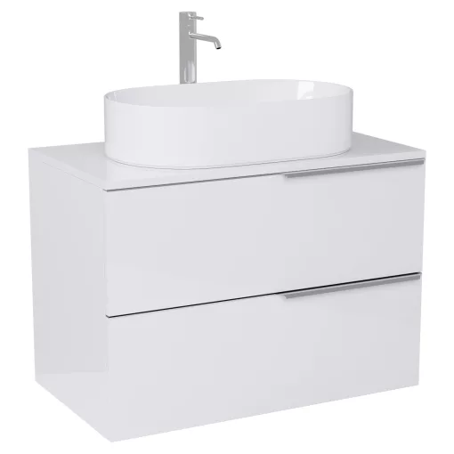 HD Carona Lacquer White 60/80 fali mosdószekrény fényes fehér mosdópulttal és fényes króm fogantyúkkal