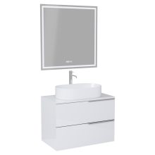 HD Carona Lacquer White 60 komplett fürdőszoba bútor fali mosdószekrénnyel, fényes króm fogantyúkkal, fényes fehér mosdópulttal és tükörrel