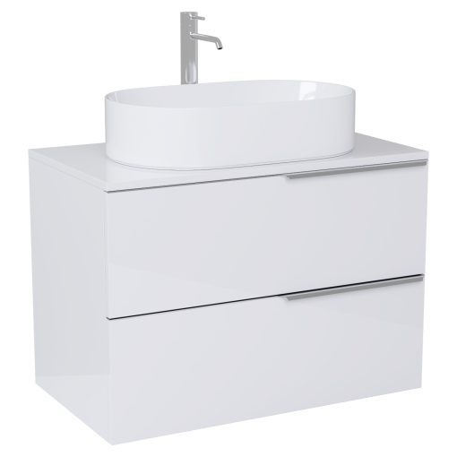 HD Carona Lacquer White 60 komplett fürdőszoba bútor fali mosdószekrénnyel, fényes króm fogantyúkkal, fényes fehér mosdópulttal és tükörrel