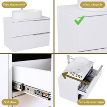 HD Carona Lacquer White 60 komplett fürdőszoba bútor fali mosdószekrénnyel, fényes króm fogantyúkkal, fényes fehér mosdópulttal és tükörrel