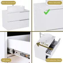 HD Carona Lacquer White 60 komplett fürdőszoba bútor fali mosdószekrénnyel, fényes króm fogantyúkkal, fényes fehér mosdópulttal és tükörrel