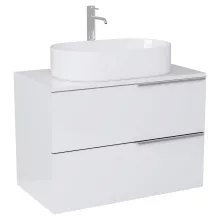 HD Carona Lacquer White 60 komplett fürdőszoba bútor szett fali mosdószekrénnyel, fényes króm fogantyúkkal, fényes fehér mosdópulttal, tükörrel és magasszekrénnyel