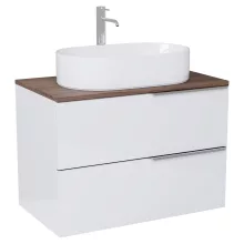 HD Carona Lacquer White 60 fali mosdószekrény tölgyfa színű mosdópulttal és fényes króm fogantyúkkal