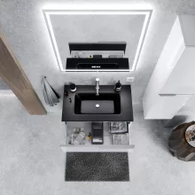 HD Cremona Lacquer White 60 fali mosdószekrény szálcsiszolt króm fogantyúkkal és matt fekete slim mosdóval