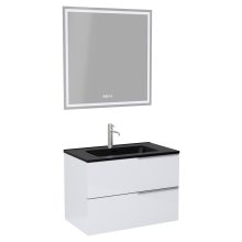 HD Cremona Lacquer White 60 komplett fürdőszoba bútor fali mosdószekrénnyel, szálcsiszolt króm fogantyúkkal, matt fekete slim mosdóval és tükörrel