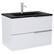 HD Cremona Lacquer White 60 komplett fürdőszoba bútor fali mosdószekrénnyel, szálcsiszolt króm fogantyúkkal, matt fekete slim mosdóval és tükörrel