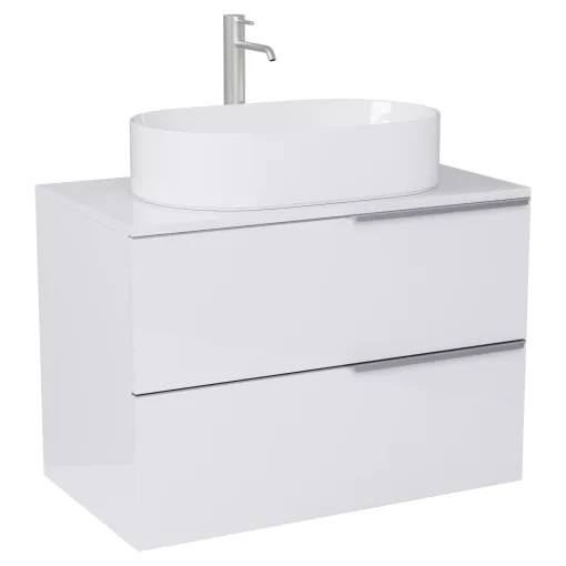 HD Carona Lacquer White 60/80 fali mosdószekrény fényes fehér mosdópulttal és szálcsiszolt króm fogantyúkkal