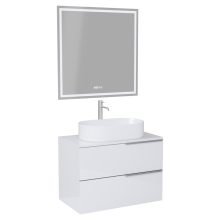 HD Carona Lacquer White 60 komplett fürdőszoba bútor fali mosdószekrénnyel, szálcsiszolt króm fogantyúkkal, fényes fehér mosdópulttal és tükörrel