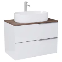 HD Carona Lacquer White 60 fali mosdószekrény tölgyfa színű mosdópulttal és szálcsiszolt króm fogantyúkkal