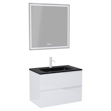 HD Cremona Lacquer White 60 komplett fürdőszoba bútor fali mosdószekrénnyel, matt fehér fogantyúkkal, matt fekete slim mosdóval és tükörrel