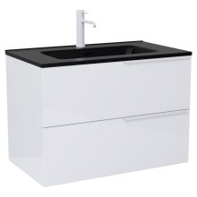 HD Cremona Lacquer White 60 komplett fürdőszoba bútor fali mosdószekrénnyel, matt fehér fogantyúkkal, matt fekete slim mosdóval és tükörrel