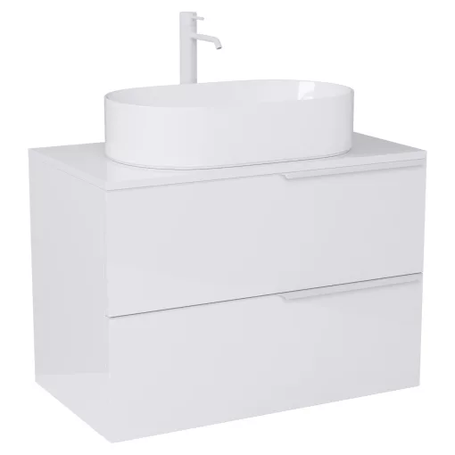 HD Carona Lacquer White 60 fali mosdószekrény fényes fehér mosdópulttal és matt fehér fogantyúkkal