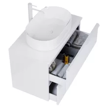 HD Carona Lacquer White 60 fali mosdószekrény fényes fehér mosdópulttal és matt fehér fogantyúkkal