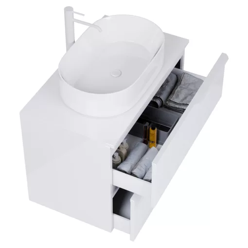 HD Carona Lacquer White 60 fali mosdószekrény fényes fehér mosdópulttal és matt fehér fogantyúkkal