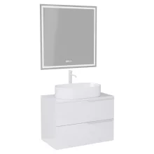 HD Carona Lacquer White 60 komplett fürdőszoba bútor fali mosdószekrénnyel, matt fehér fogantyúkkal, fényes fehér mosdópulttal és tükörrel