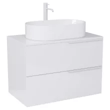 HD Carona Lacquer White 60 komplett fürdőszoba bútor fali mosdószekrénnyel, matt fehér fogantyúkkal, fényes fehér mosdópulttal és tükörrel