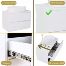 HD Carona Lacquer White 60 komplett fürdőszoba bútor fali mosdószekrénnyel, matt fehér fogantyúkkal, fényes fehér mosdópulttal és tükörrel