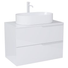 HD Carona Lacquer White 60 komplett fürdőszoba bútor szett fali mosdószekrénnyel, matt fehér fogantyúkkal, fényes fehér mosdópulttal, tükörrel és magasszekrénnyel