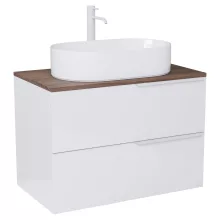 HD Carona Lacquer White 60 fali mosdószekrény tölgyfa színű mosdópulttal és matt fehér fogantyúkkal