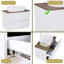 HD Carona Lacquer White 60 komplett fürdőszoba bútor fali mosdószekrénnyel, matt fehér fogantyúkkal, tölgyfa színű mosdópulttal és tükörrel