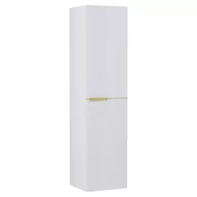 HD Cremona Lacquer White 60 komplett fürdőszoba bútor szett fali mosdószekrénnyel, szálcsiszolt arany fogantyúkkal, matt fekete slim mosdóval, tükörrel és magasszekrénnyel